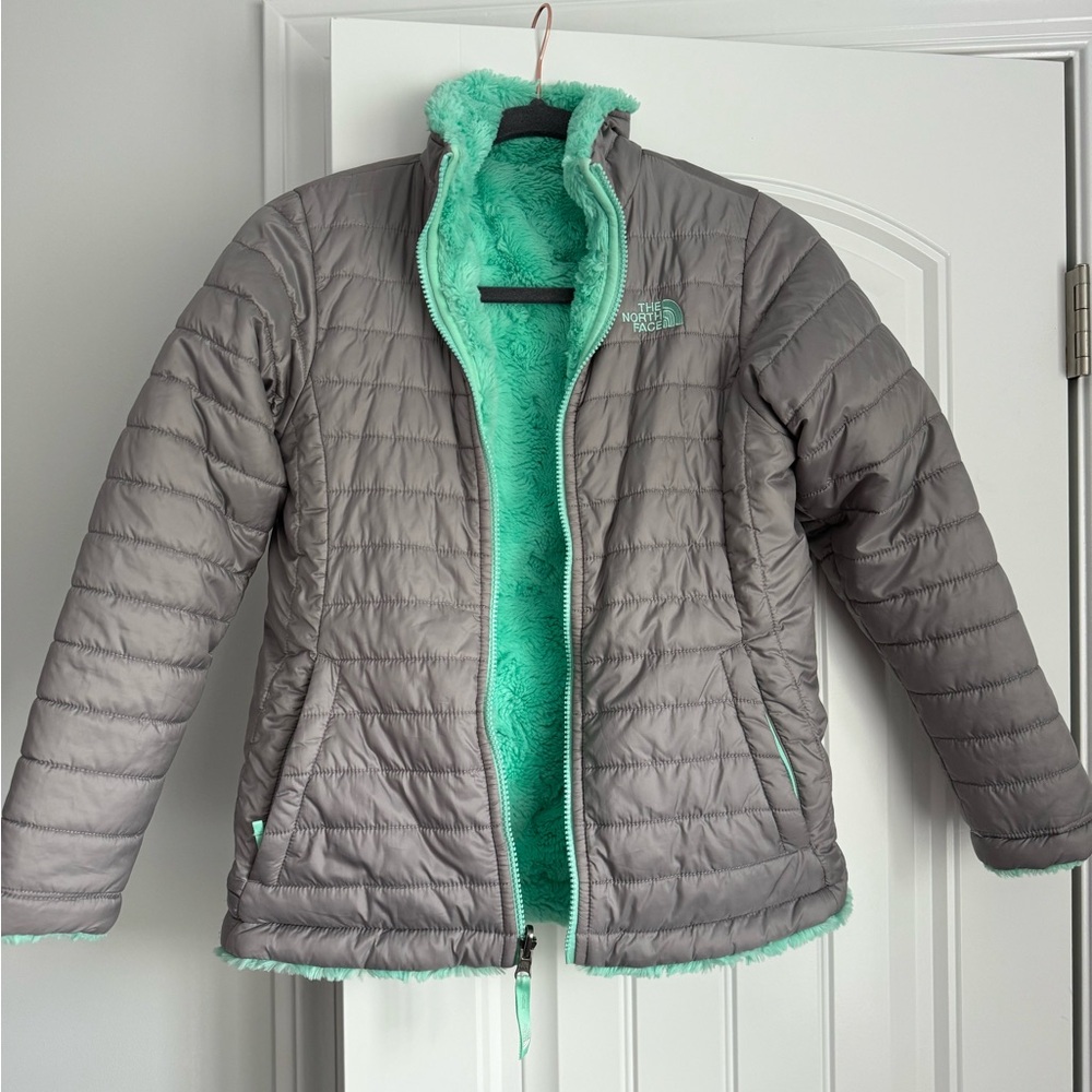 The North Face Girls Gray Jacket with Mint Green Lining
